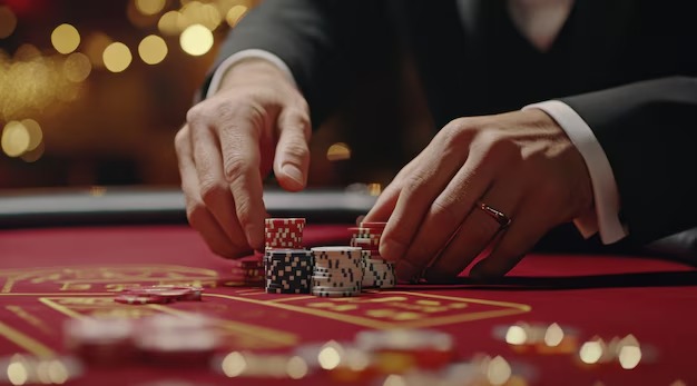 Multi-camera feed of live Three Card Poker dealer